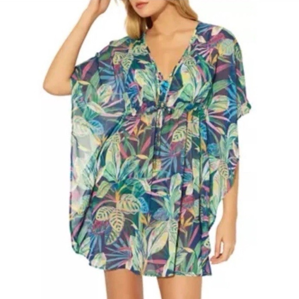 Blu Rod Beattie Tropical Floral Print Women's Swimsuit Cover-Up- Caftan-Size S